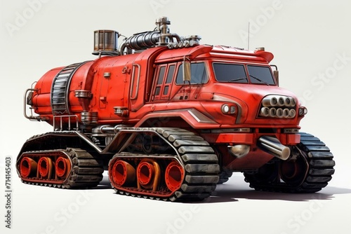 large red vehicle on plain background. Generative AI