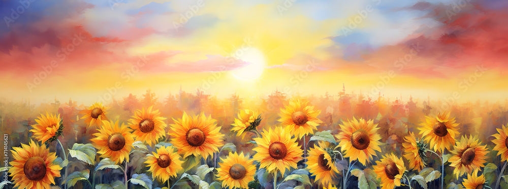 sunflower field at sunset