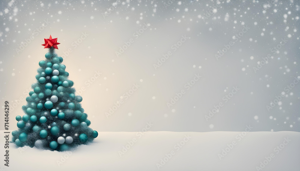 Christmas banner, minimalism, pop art, copy space, Snow, Christmas Tree