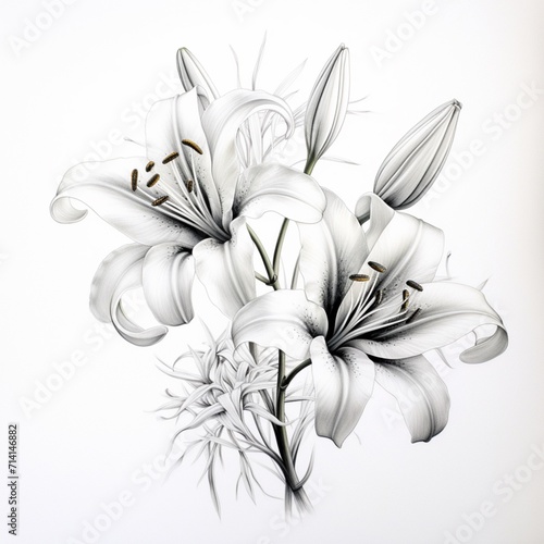 Pencil sketch nice white lily flower images Generative AI