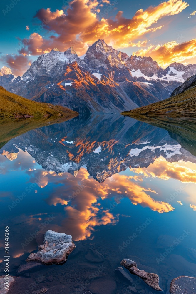 Majestic Mountain Range Reflected in Water