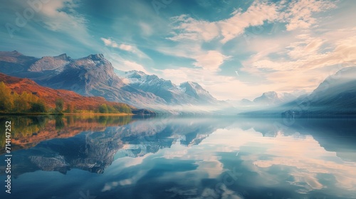 Majestic Lake With Mountains and Clouds