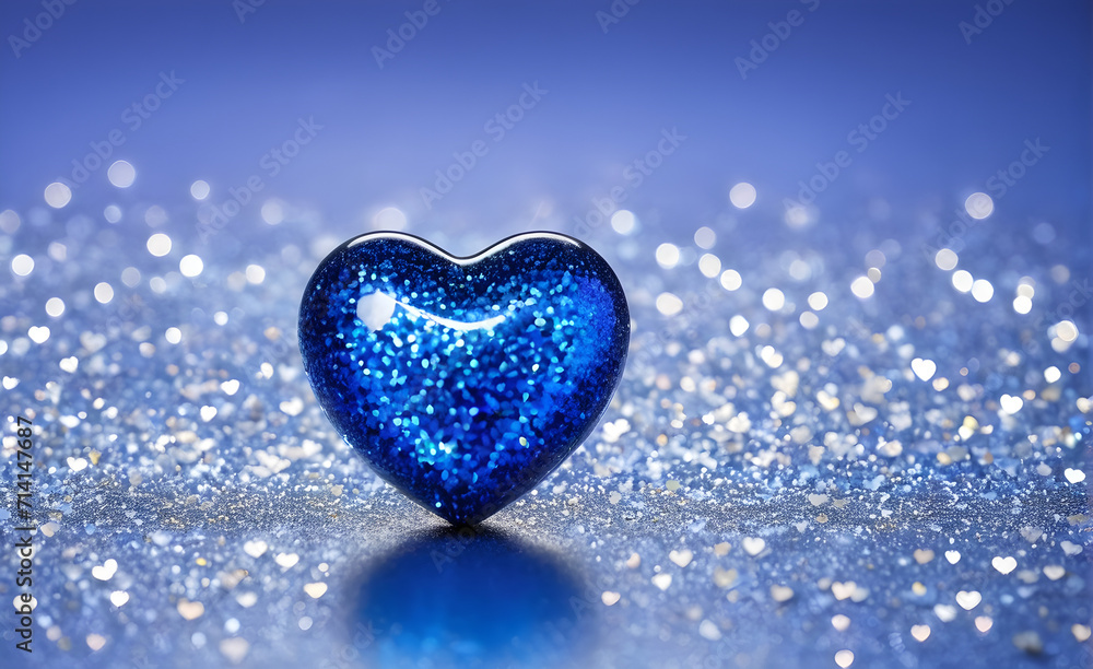 A small blue heart on a sparkling white background. Generative AI
