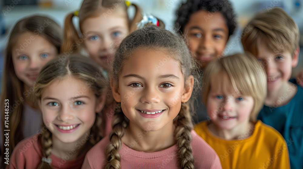 Happy Diverse Junior School Students Group - Smiling Kids Posing for Group Portrait Happy Diverse Junior School Students Group - Smiling Kids Posing for Group Portrait