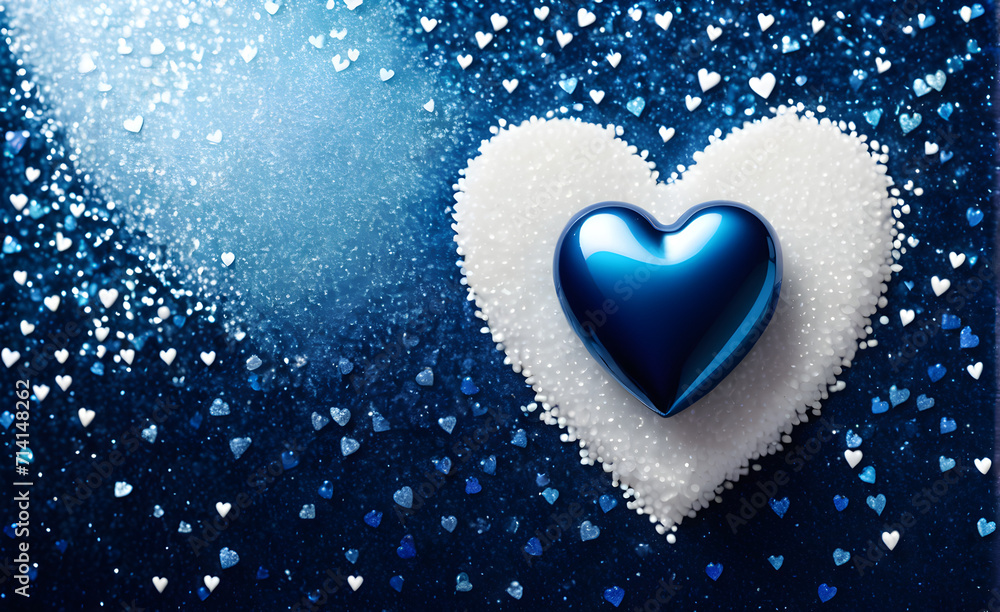 Obraz premium A small blue heart on a sparkling white background. Generative AI