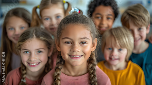 Happy Diverse Junior School Students Group - Smiling Kids Posing for Group Portrait