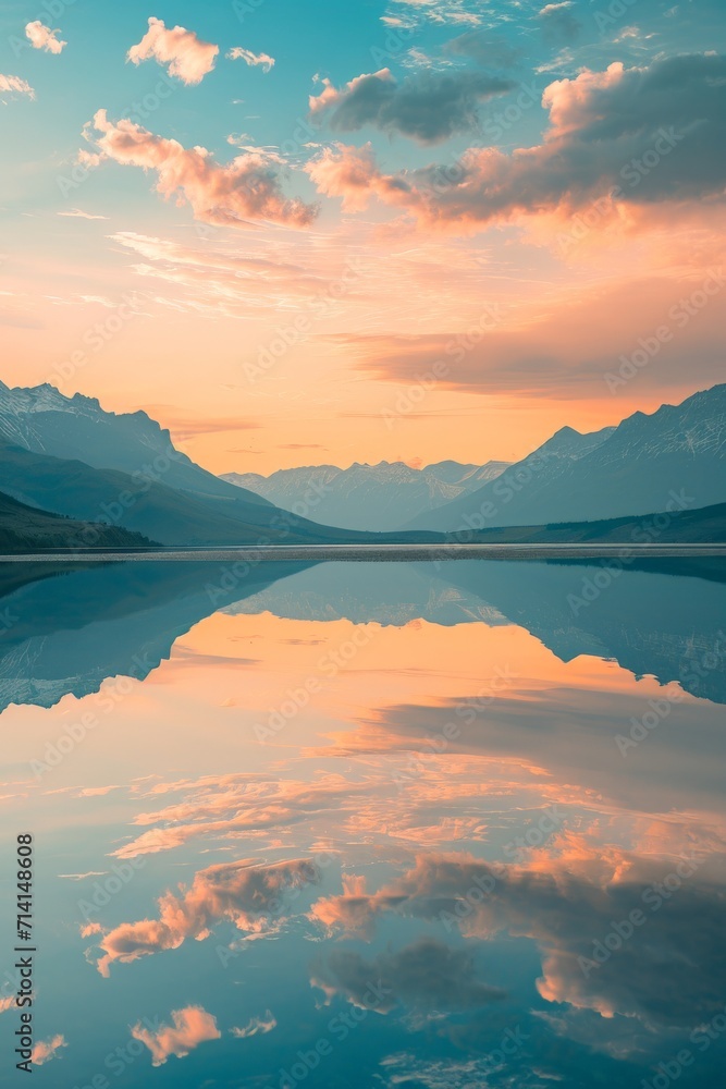 Majestic Mountains Reflecting on Vast Water Body