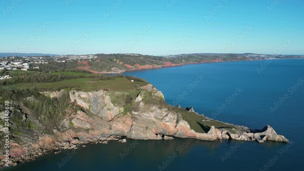 Babbacombe, Torbay, South Devon, England: DRONE VIEWS: Anstey's Cove, the former limestone quarry and Walls Hill. The Cove is assoiated with smuggling and the crime writer, Agatha Christie (Clip 6). Babbacombe, Torbay, South Devon, England: DRONE VIEWS: Anstey's Cove, the former limestone quarry and Walls Hill. The Cove is assoiated with smuggling and the crime writer, Agatha Christie (Clip 6).