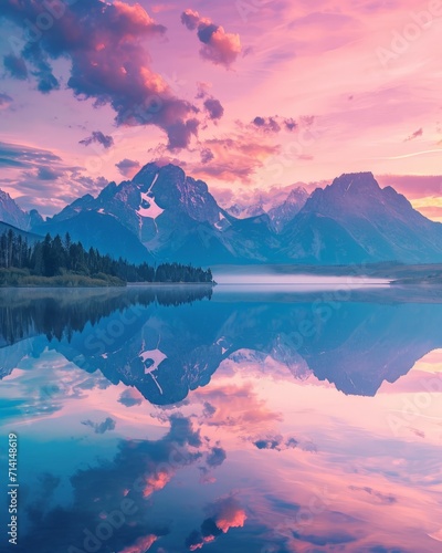 Majestic Mountain Range Reflecting in a Lake