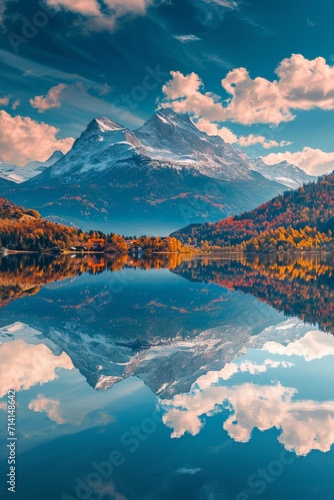 Majestic Mountain Range Reflects in Still Lake