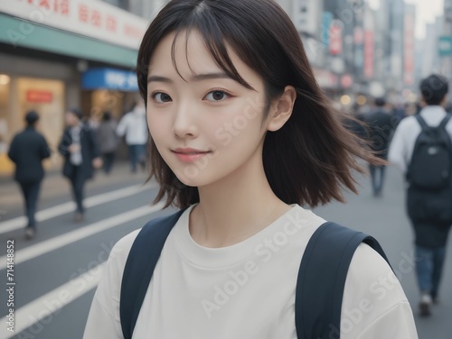 Plakat w ramie 繁華街にいる女性