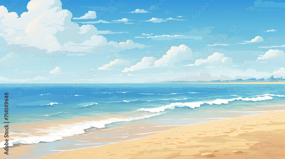 A tranquil beach with golden sand and azure waters, providing an unobtrusive area for text placement against the serene coastal backdrop - Generative AI