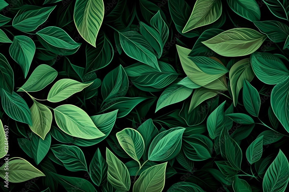 Close-Up of Green Leaves on Black Background Close-Up of Green Leaves on Black Background