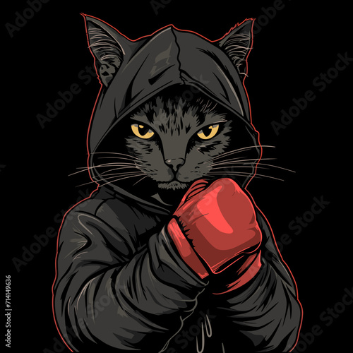 illustration of cool brave cat fighter