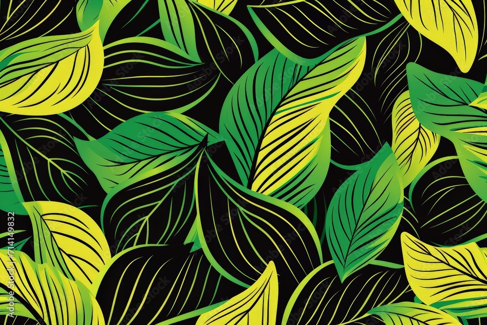 Green and Yellow Leaf Pattern on Black Background Green and Yellow Leaf Pattern on Black Background