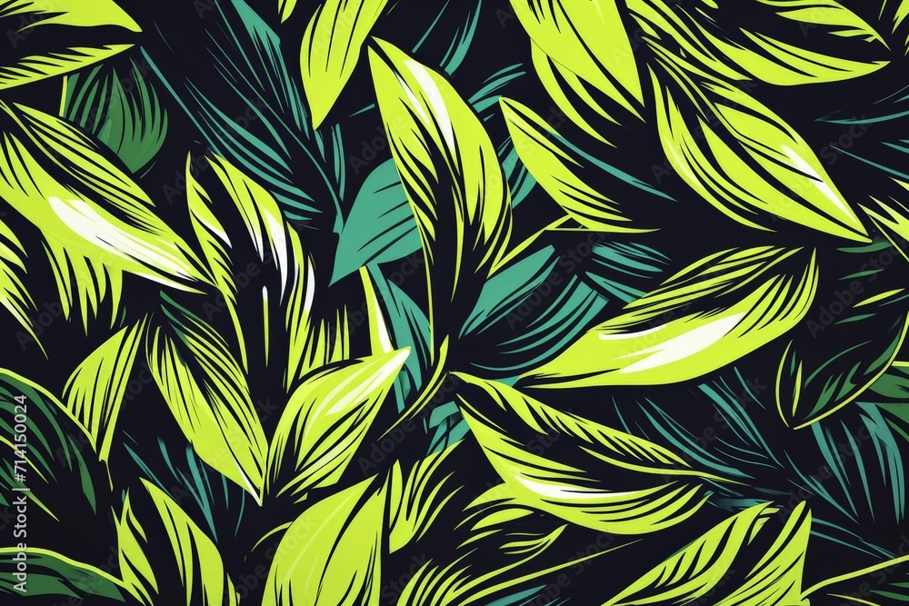 Cluster of Green Leaves on Black Cluster of Green Leaves on Black