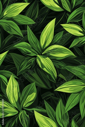 Close-up of Green Leaves on Black Background