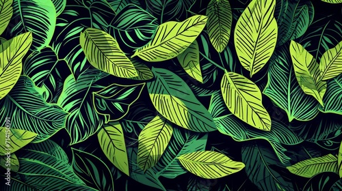 Painting of Green Leaves on Black Background