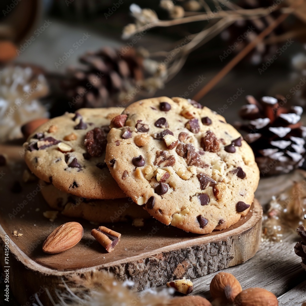 Two Cookies on Wooden Table
