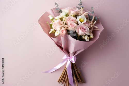 Bouquet of flowers on a light background, a place for the text. Birthday greetings, March 8, Mother's Day.