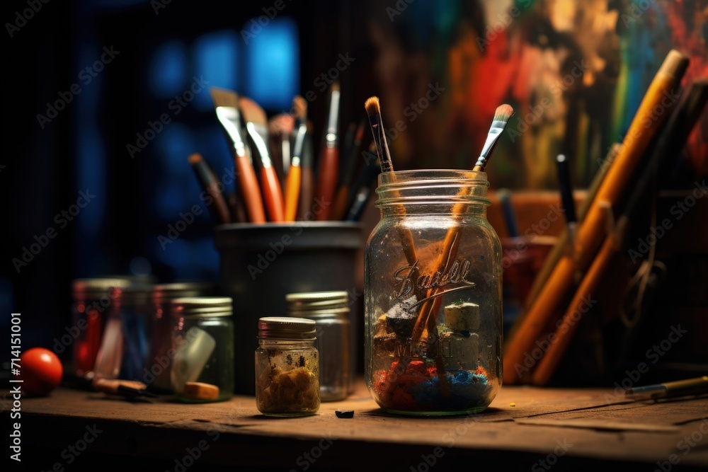 Art and craft tools on rustic background. Art and craft tools on rustic background.
