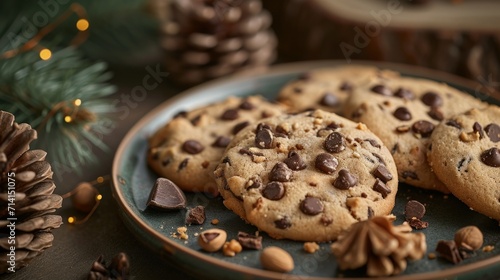 Plate of Chocolate Chip and Nut Cookies