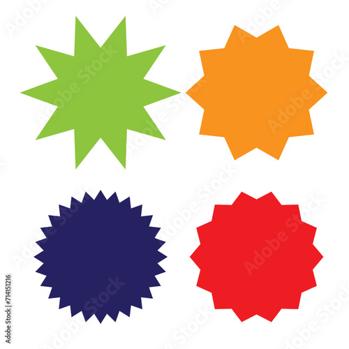 Set of vector starburst, sunburst badges. ten different color. Simple flat style Vintage labels. Design elements. Colored stickers. A collection of different types and colors icon. eps 10