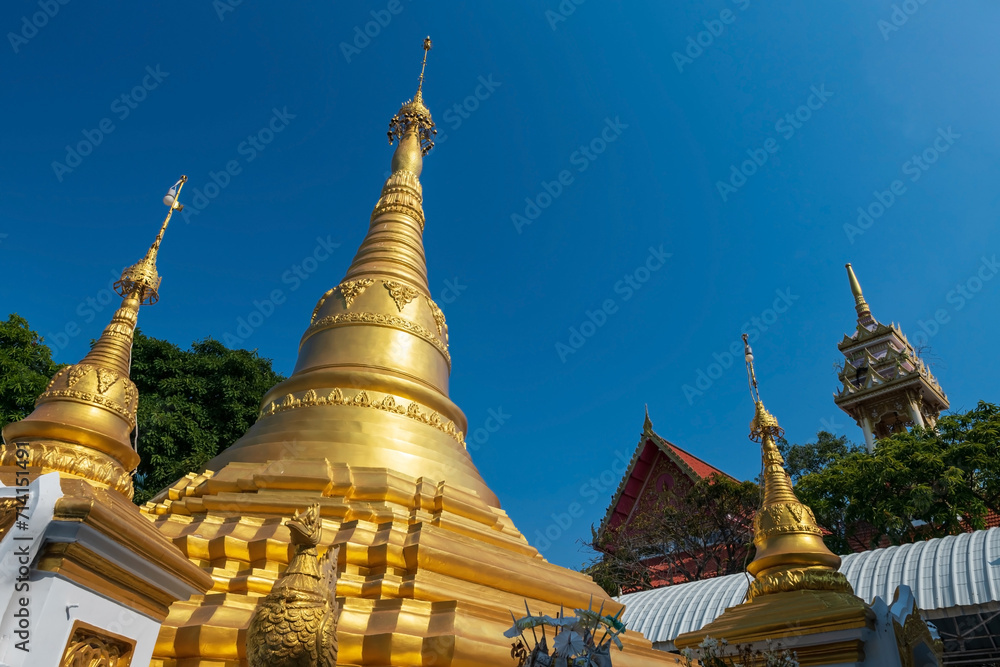 Golden pagoda or Chedi of Wat Phai Lom  in Koh Kret, Nonthaburi