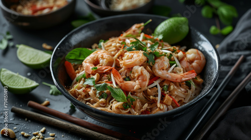 Pad thai noodles with shrimps