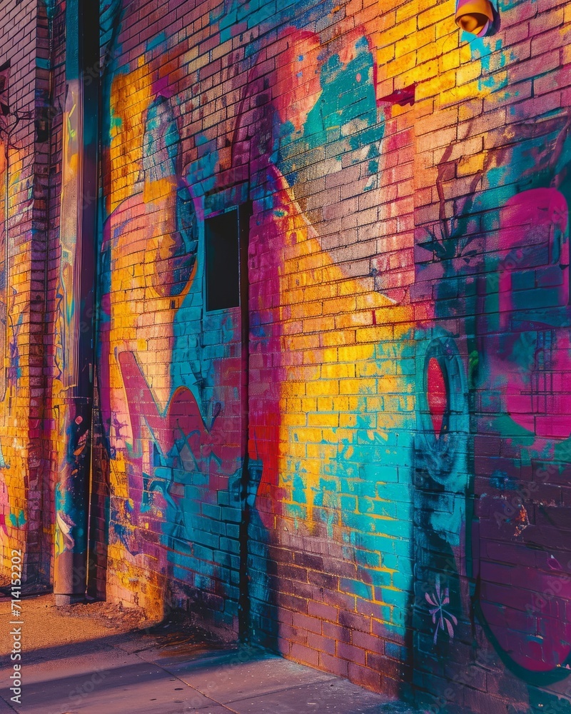 Colorful Graffiti on Brick Wall Next to Sidewalk
