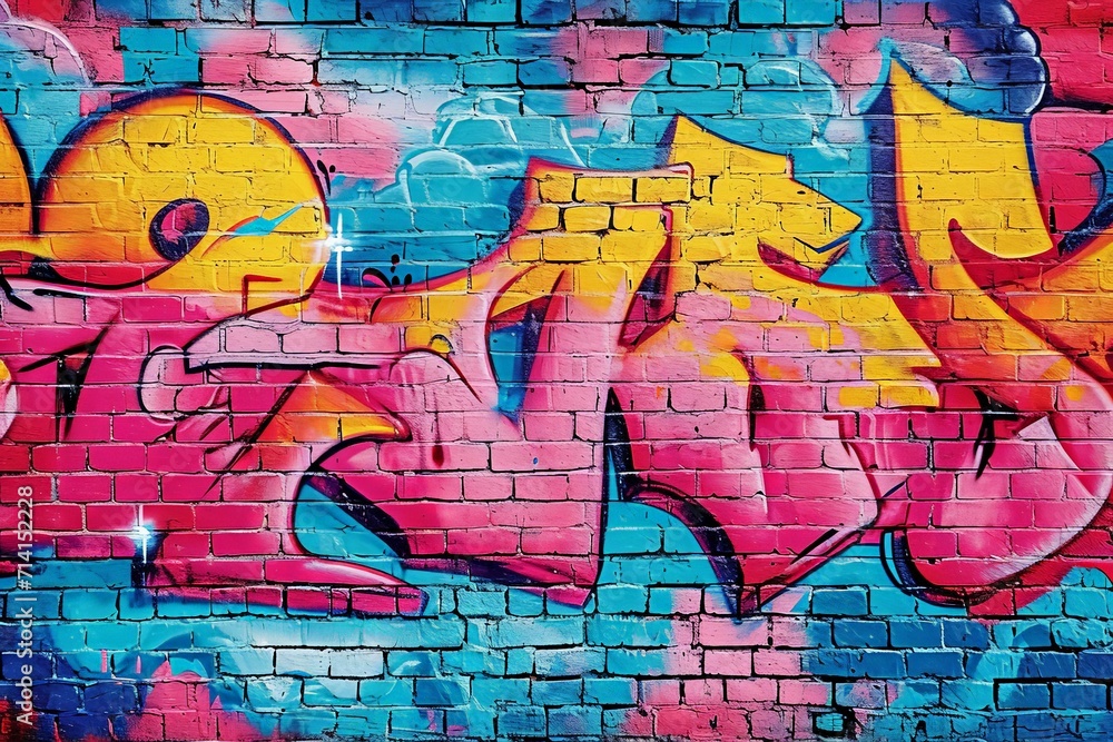 Colorful Graffiti Adorns Weathered Brick Wall