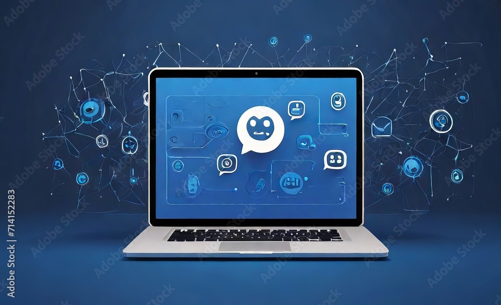 Chat bot abstract logo on a laptop scree Chat bot abstract logo on a laptop scree