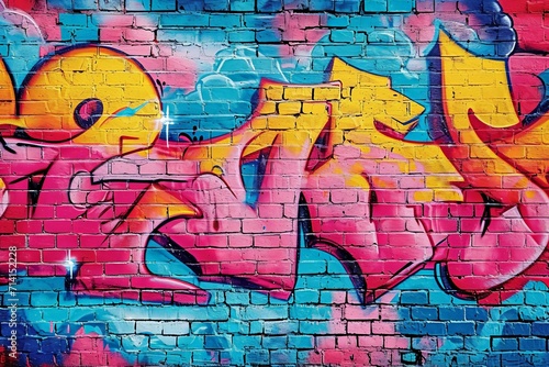 Colorful Graffiti Adorns Weathered Brick Wall