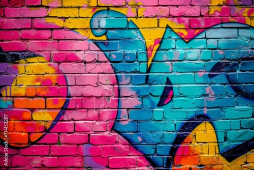 Colorful Graffiti Design on Brick Wall