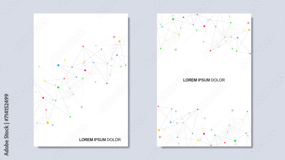 Vector illustration of minimalist design with connecting the dots and lines. Abstract geometric background of science and technology concept. Template for cover brochure, layout, flyer, book, banner - obrazy, fototapety, plakaty 