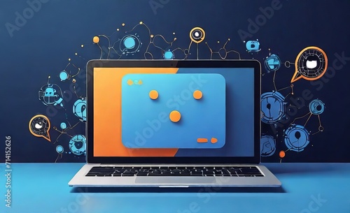 Chat bot abstract logo on a laptop scree