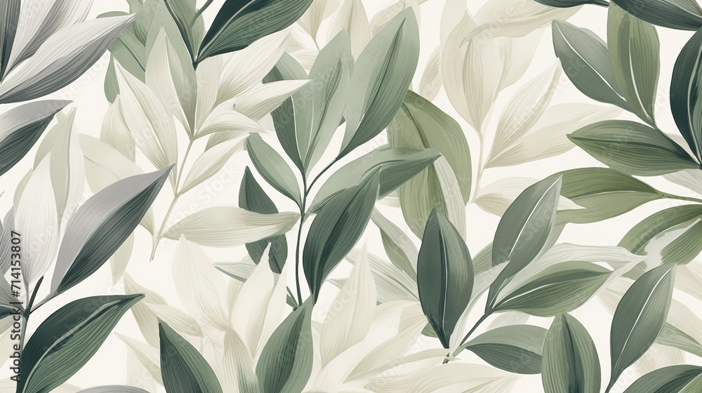Seamless pattern with leaves on white background.  Vector illustration. - obrazy, fototapety, plakaty 