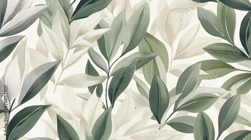 Seamless pattern with leaves on white background.  Vector illustration. photo