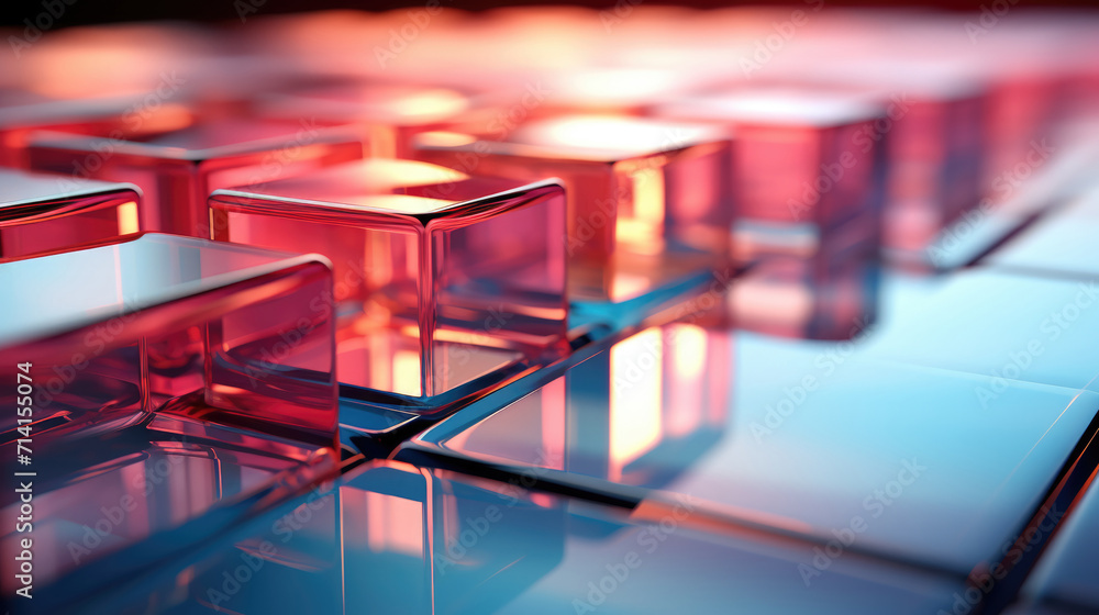 3D abstract background of reflective blue and pink glass cubes with ...