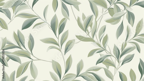 Seamless pattern with leaves on white background.  Vector illustration.