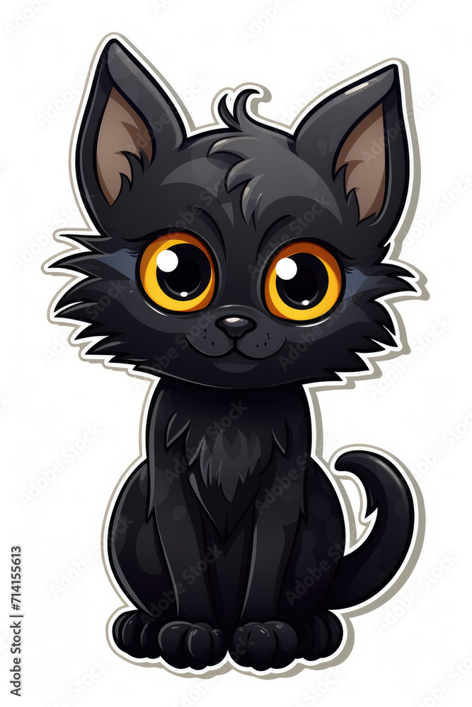 Halloween black cat sticker design  isolated white background