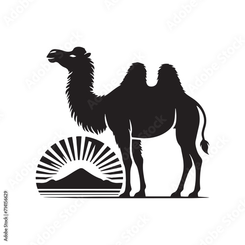 Tranquil Sahara Tales: A Gallery of Camel Silhouettes Spinning Stories in the Silent Desert - Desert Silhouette - Camel Vector

