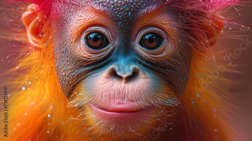 detailed illustration of a print of colorful baby orangutan photo
