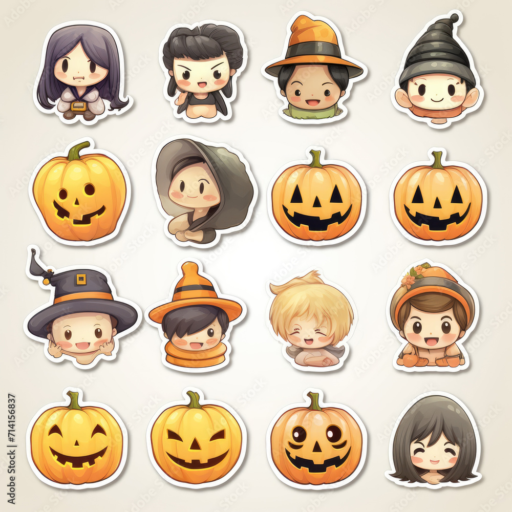 Halloween object sticker set, white background Halloween object sticker set, white background