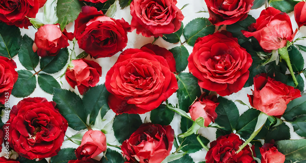 Natural fresh red roses flowers top view Natural fresh red roses flowers top view