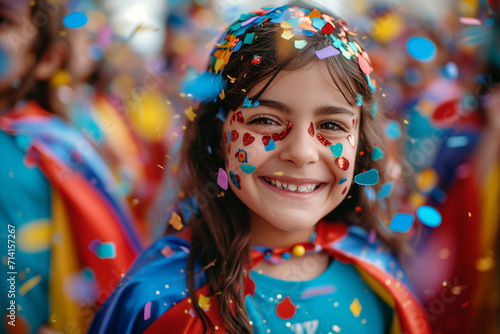 Cheerful children in superhero costumes at carnival