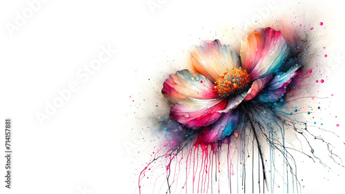 Abstract paint flower colorful petals by liquid fluid splash watercolor alcohol ink isolated on white background