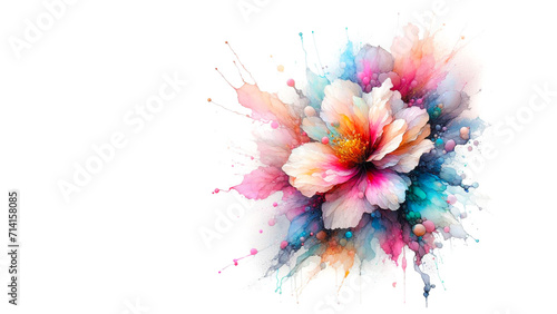 Abstract paint flower colorful petals by liquid fluid splash watercolor alcohol ink isolated on white background