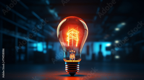 An incandescent glass lamp that glows close-up, with soft bokeh in the background and many lit bulbs, symbolizing the emergence of new business ideas. photo