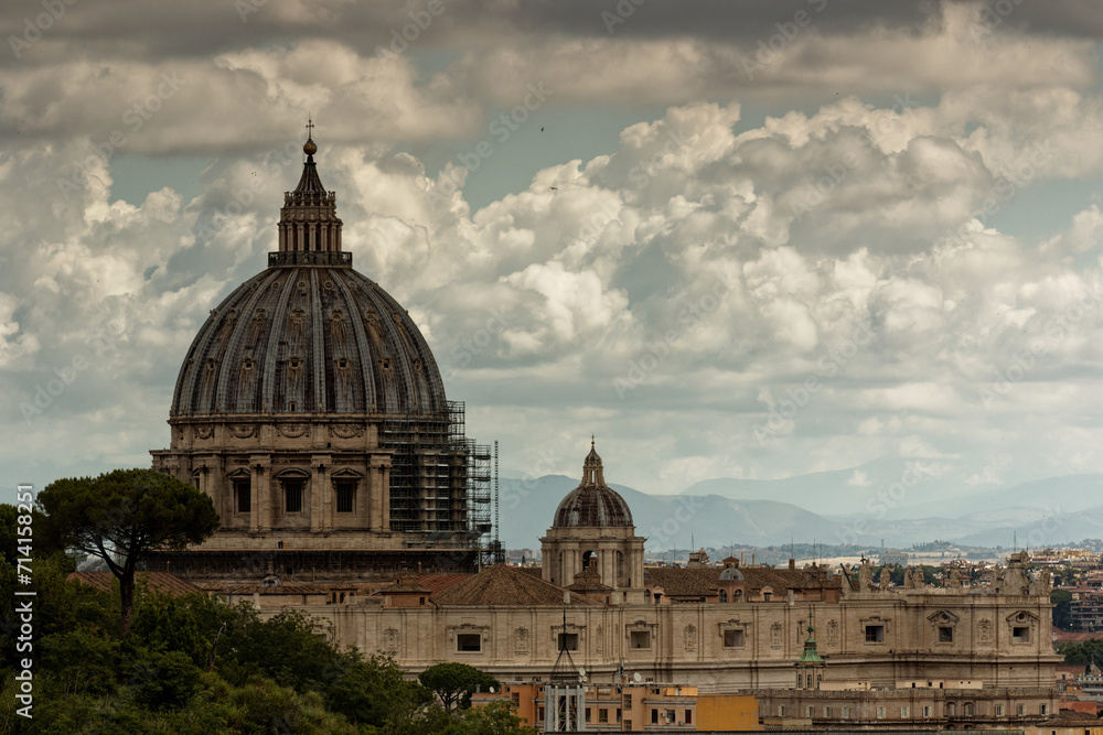 Rome Italy view of the city Europe. Panorama Travel Concept Castel Sant'Angelo Trevi Fountain Colosseum Spanish Steps Saint Peter's Basilica Castel Sant'Angelo Victor Emmanuel II Monument